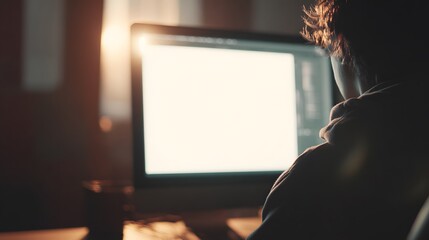 Programmer Working Late at Night on Computer