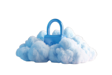 A stylized blue lock nestled within a fluffy, light-blue cloud