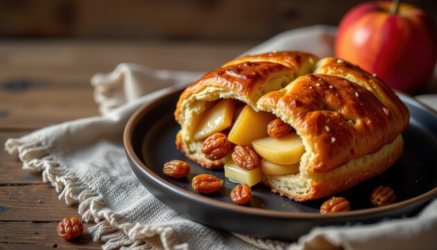Rustic Apple Pastry Dark Ceramic Platter