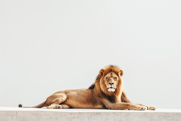 Lion Calmly Lying on White Concrete