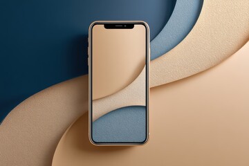 Modern smartphone placed among textured minimalist geometrical layers