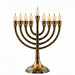 Fototapeta premium Traditional menorah with candles lit during Hanukkah celebration 