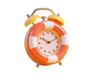Orange and yellow alarm clock shaped like a life preserver