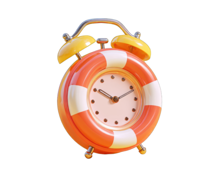 Orange and yellow alarm clock shaped like a life preserver