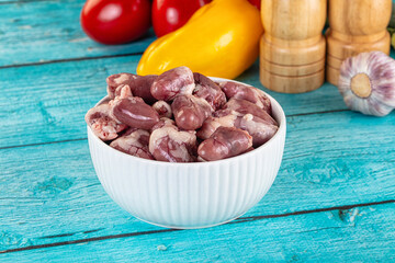 Raw chicken hearts for cooking