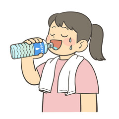 ペットボトルの水を飲む女の子