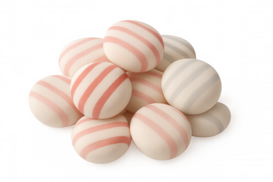 Colorful round candies forming a pile, featuring pink and gray stripes, isolated on a transparent background