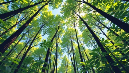 Fototapeta premium Lush Spring Forest Canopy with Sunlight Filtering
