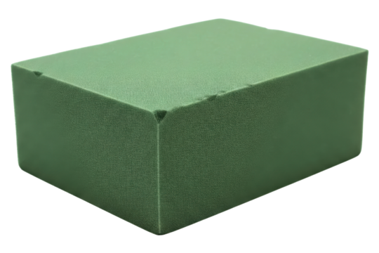 Green floral foam brick for flower arrangements and crafts isolated on a transparent background