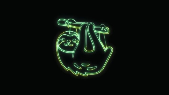 Sloth Icon Neon Seamless Loop 4K with Black Background Animated Promotional Typography for Video Editing