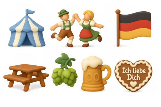 German culture festival icons: oktoberfest traditions in 3d style