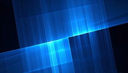 Abstract blue glowing geometric shapes intersect on a black background