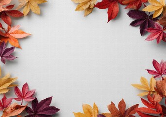 Fall background with orange pumpkins and fall leaves on a light surface, generative AI background, fall, thanksgiving, autumn, leaf, surface, light