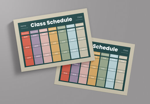 Class Schedule Layout with Colorful Accents