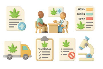 Cannabis healthcare consultation and delivery in 3d isometric style