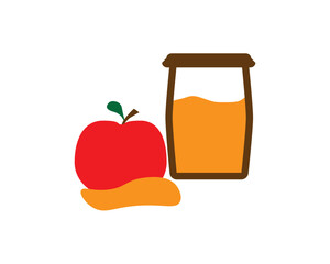 Red apple with honey and honey jar flat illustration on White background