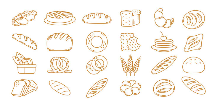 Bakery icon set design for packaging grain bread and flour products