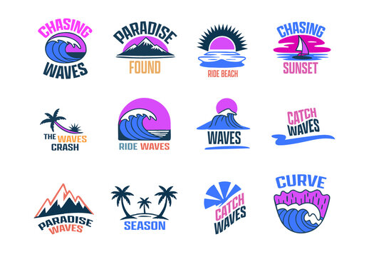 Ocean Waves and Beach Themed Vector Logos
