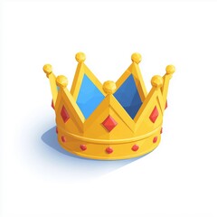 Crown icon,cartoon style,blue and gold colors,isometric illustration,white background,game design