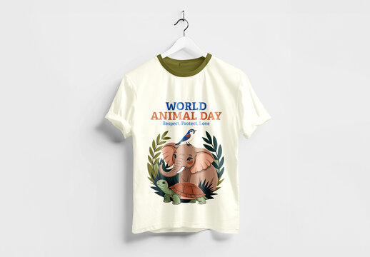 World Animal Day Tshirt Graphic with Cartoon Animals