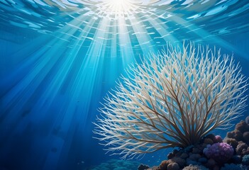 White Coral Garden with Sun Beams and Tropical Water