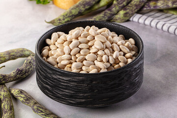 Raw dry white beans heap
