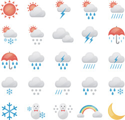 Obraz premium sunny, rainy, cloudy and so on 10 weather icons 