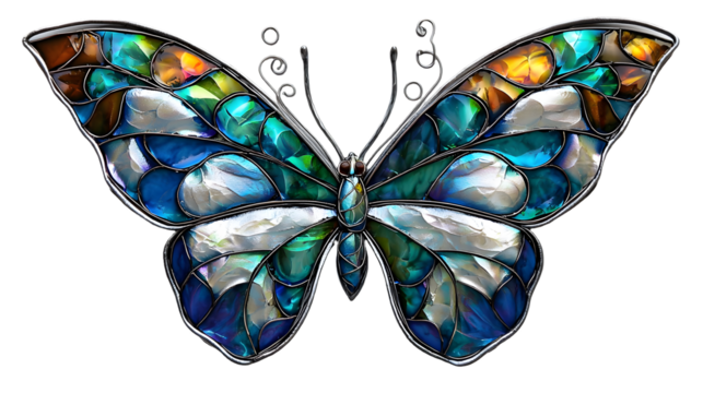 Monarch butterfly with blues silver green isolated on transparent background