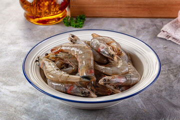 Raw fresh tiger prawn in the bowl