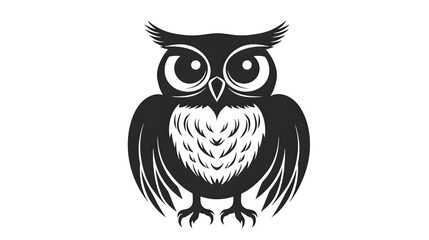 Fototapeta premium Owl silhouette mascot logo black and white isolated on transparent background