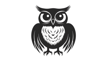 Owl silhouette mascot logo black and white isolated on transparent background