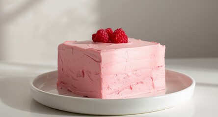 Square Pink Cake with Raspberry Topping. A Sweet Treat for Special Occasions