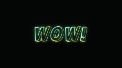 Wow Neon Text Seamless Loop 4K Black Background Animated Promotional Typography for Video Editing - Powered by Adobe