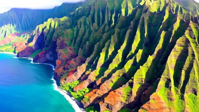 Na Pali Coast, Kauai: Aerial View of Dramatic Cliffs and Turquoise Ocean