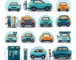 Futuristic EV Charging Station Vector Pack with Eco Elements PNG