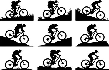 Mountain Biker on Suspension Bridge Silhouette" vector bundle