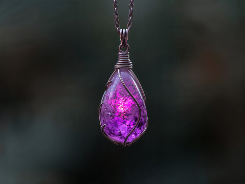 Purple gemstone pendant wire wrapped with copper chain image