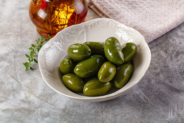 Marinated green organic Greek olives