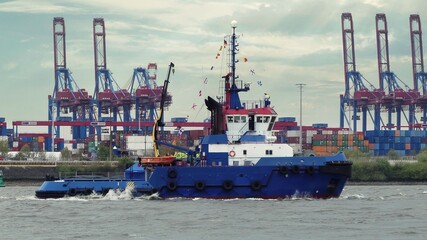 Tugboat in port of Hamburg