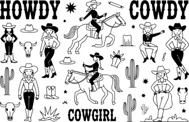 Obraz premium Cowgirl and Equestrian Horse Silhouettes