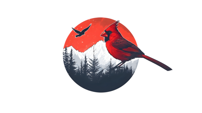 Red cardinal silhouette icon isolated on transparent background - Powered by Adobe
