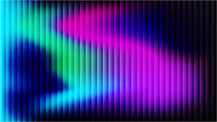 Abstract ripple ribbed glass gradient background in neon blue, green and magenta colors. Futuristic wave texture with glowing aura, blur, mesh and digital cyber effect.