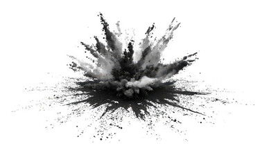 Dynamic black smoke explosion against a white background, creating a dramatic effect.