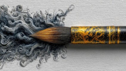 Paintbrush tip with grey abstract swirls