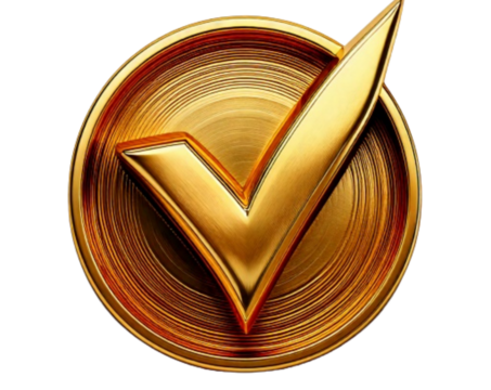 3D Shiny Gold Checkmark Icon with Metallic Finish Isolated on White PNG