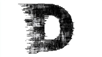 A graphic representation of the letter D in a glitchy, thin font style that conveys a serious hacker aesthetic with digital distortion