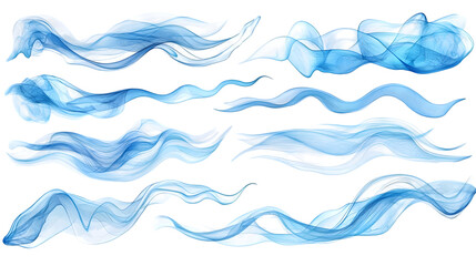 Set of blue smoke trails isolated on transparent background