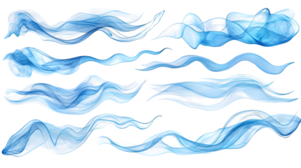 Set of blue smoke trails isolated on transparent background