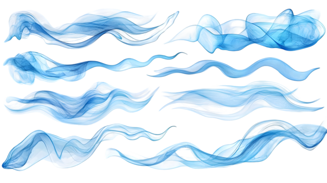 Set of blue smoke trails isolated on transparent background