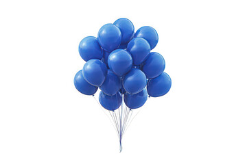 A vibrant cluster of blue balloons floating joyfully against a white background.